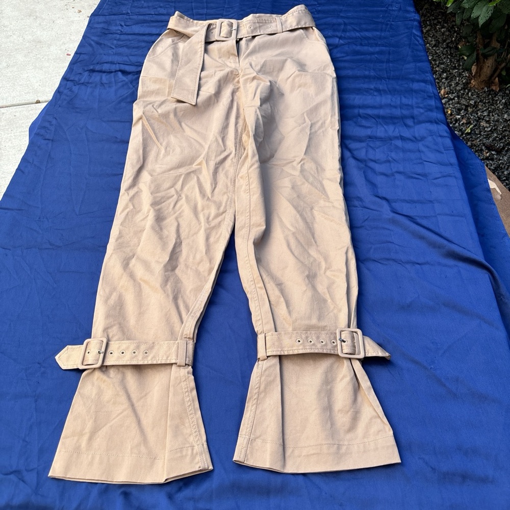 FRAME Tan Covered-Buckle High-Rise Trousers